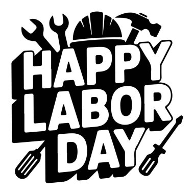 Aletler ve sert şapkayla İşçi Bayramı metni