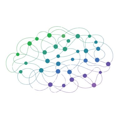 Renkli düğümler ve bağlantılarla soyut nöral ağ beyin çizimi