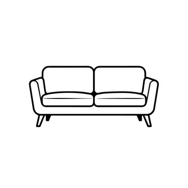 Beyaz arka planda izole edilmiş, modern iki kişilik bir kanepenin temiz bir çizgisi.