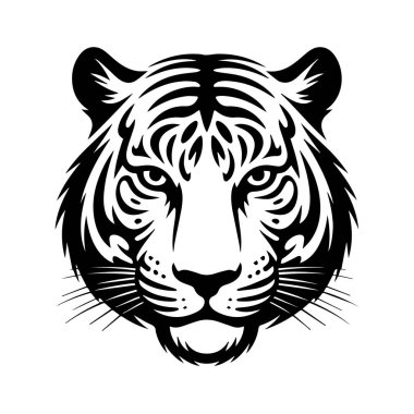 Beyaz arka planda izole edilmiş, çetrefilli desenleri olan kaplanların siyah-beyaz çizimi