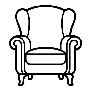 Klasik arka koltuk, rahat ve zarif bir mobilya, beyaz arka planda izole edilmiş.