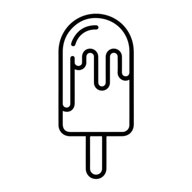 Çikolata damlatan, beyaz arkaplanda izole edilmiş buzlu dondurmanın basit siyah beyaz taslak simgesi.