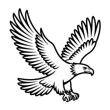 Beyaz arka planda izole edilmiş, uçmakta olan kel bir kartalın tasviri