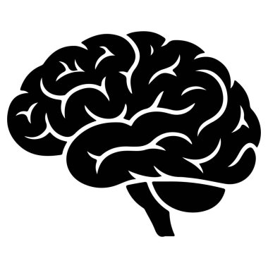 İnsan beyninin siyah silueti, zihni, düşünceyi ve tıbbi kavramları temsil eder.