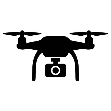 Kameralı İHA beyaz arka planda izole edilmiş insansız hava aracı ikonu vektör illüstrasyonu