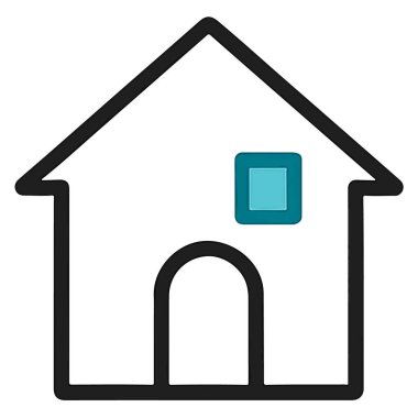 Penceresi ve kapısı olan basit ve temiz ev simgesi, beyaz arka planda izole edilmiş emlak veya ev tasarımı için mükemmel