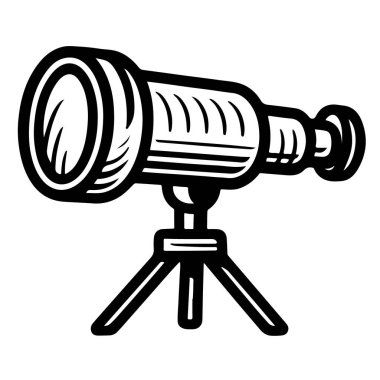 Beyaz arka planda izole edilmiş siyah beyaz bir teleskop tasviri astronomi meraklıları için mükemmel.