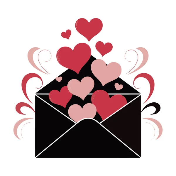 Pembe ve kırmızı kalplerle dolu siyah bir zarf.