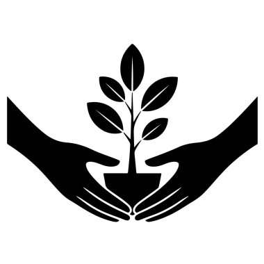 Bitkiyi tutan eller, bakım, büyüme ve sürdürülebilirliği sembolize eder