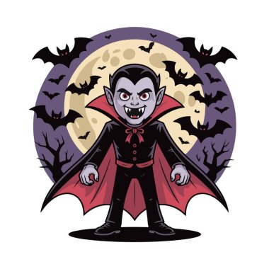 Çizgi filmdeki vampir pelerinli Ay 'ın önünde duruyor