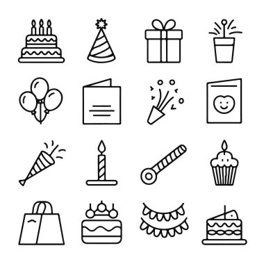 Davetiyeler ve dekorasyonlar için mükemmel bir doğum günü ikonu.