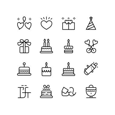 Doğum günü simgeleri seti, tebrik kartları için mükemmel