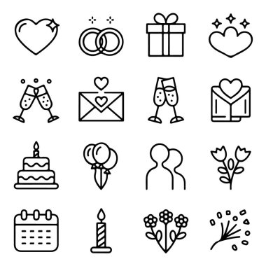 Grafik tasarım ve dekorasyon için düğün simgeleri koleksiyonu