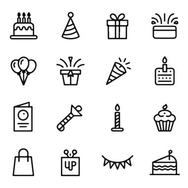 Grafik tasarım ve dekorasyon için doğum günü simgeleri koleksiyonu