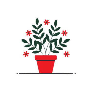 Kırmızı çiçekli saksı bitkisi dekoratif bir elementtir.