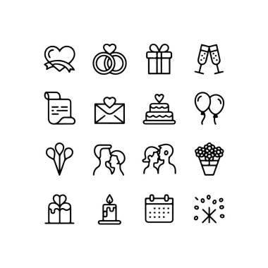 Aşk ve evlilik kavramı için sanat sırasında düğün ikonları