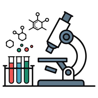 Kimyasal formüllü mikroskop ve test tüpleri, vektör sanatı