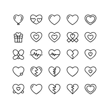 Beyaz arkaplanda izole edilmiş çeşitli kalp simgeleri