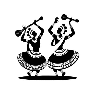 Müzik aletleri olan iki kabile dansçısı, kültürel bir performans.