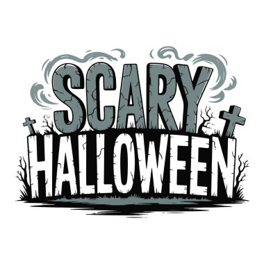 Mezar taşları ve dumanlı korkunç cadılar bayramı metin tasarımı. Ürkütücü sezon için mükemmel.