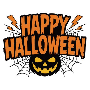 Balkabağı, örümcek ağı ve yıldırımlı Cadılar Bayramı metin tasarımınız kutlu olsun.