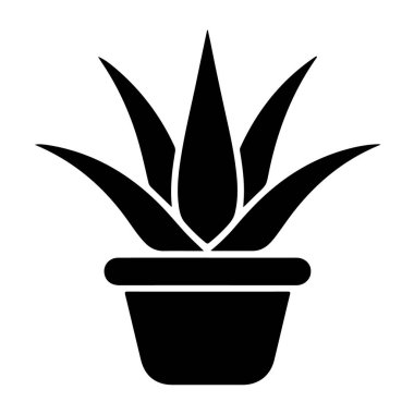 Saksıdaki aloe vera bitkisinin silueti, basit tasarım.