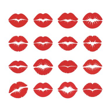 Tasarım için şebeke deseninde 16 kırmızı dudak izi