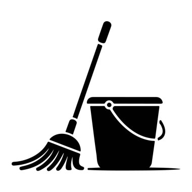 Paspas ve kova simgesi, yerleri silmek için temizlik malzemesi.