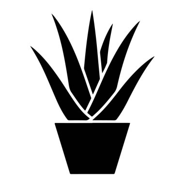 Aloe vera bitkisinin beyaz bir arka planda izole edilmiş siyah bir silueti. Her tasarıma ya da dekorasyona doğanın bir dokunuşunu eklemek için mükemmel..