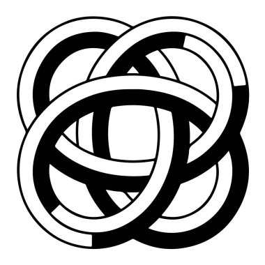 Karmaşık bir trefoil düğümü, Kelt sanatında birliğin ve sonsuzluğun sembolü. Birbirine dolanmış döngüler büyüleyici bir kalıp yaratıyor, beyaz bir arkaplanda izole edilmiş, tasarımlar için mükemmel..