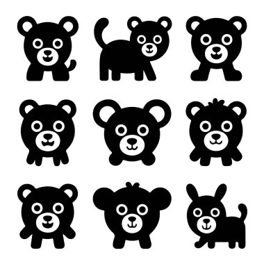 Çocuk tasarımları için mükemmel bir ayı ikonu koleksiyonu. Bu sevimli ve karikatürist çizimler beyaz bir arkaplanda izole edilmiş, çok yönlülük sunuyorlar..