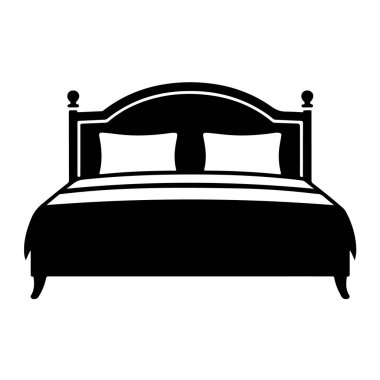 Beyaz arka planda izole edilmiş zarif bir yatak silueti. Bu grafik yatak odası iç tasarım projeleri için mükemmel. Biraz sofistike ve stil katıyor..