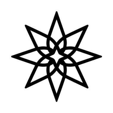 Beyaz arka planda izole edilmiş geometrik ve simetrik desenli soyut bir yıldız tasarımı. Bu zarif ve modern sanat eserleri çeşitli yaratıcı projeler için mükemmeldir..