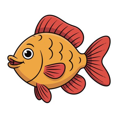 Büyük gözleri ve canlı kırmızı yüzgeçleri olan büyüleyici bir Japon balığı. Beyaz arka planda izole edilmiş çocuk resimleri ve tasarımları için mükemmel. Sevimli bir evcil hayvan..