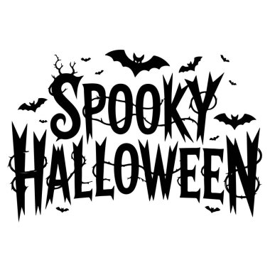 Beyaz arka planda yarasaların olduğu ürkütücü Cadılar Bayramı mesajı. Cadılar Bayramı kutlaması, parti ya da dekorasyon için mükemmel. Vektör illüstrasyonu ve grafik tasarımı.