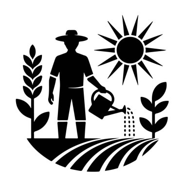 Çiftçilerin sulama tarlaları güneş ve buğday ile siyah beyaz