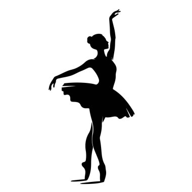 Beyaz arka plan dansçısına izole edilmiş etekli bir balerin silueti.