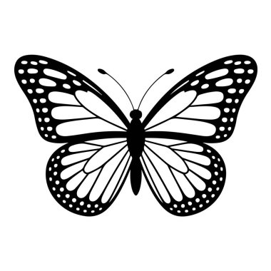 Beyaz arka planda izole edilmiş açık kanatlı kral kelebeği, vektör illüstrasyonu