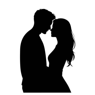 Romantik bir çiftin silueti tasarım ihtiyaçları için beyaz arka planda izole edilmiş.