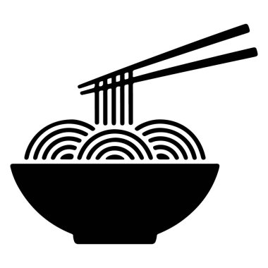 Çubuklu erişte kasesinin silueti. Beyaz arka planda izole edilmiş basit ve temiz bir tasarım.