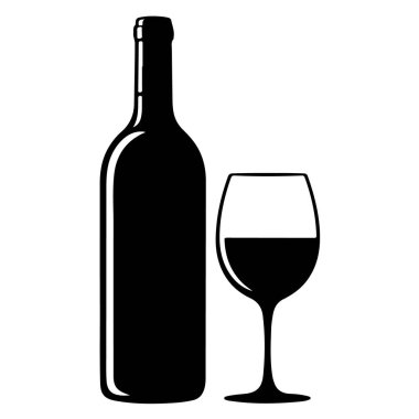 Şık şarap şişesi ve cam siluet tasarım ihtiyaçları için beyaz zemin üzerinde izole