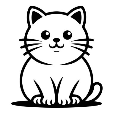 Beyaz arka planda yalnız oturan sevimli çizgi film kedisi.