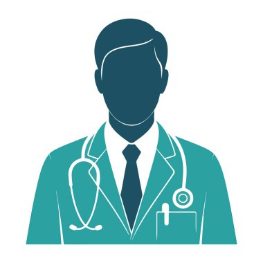 Beyaz arka planda izole edilmiş deniz mavisi üniformalı doktor, sağlık ve tıbbi uzmanlığın bir sembolü.