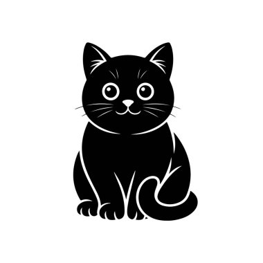 Beyaz arka planda yalnız oturan sevimli siyah kedi, sevimli gözleri olan sevimli bir kedi arkadaş.