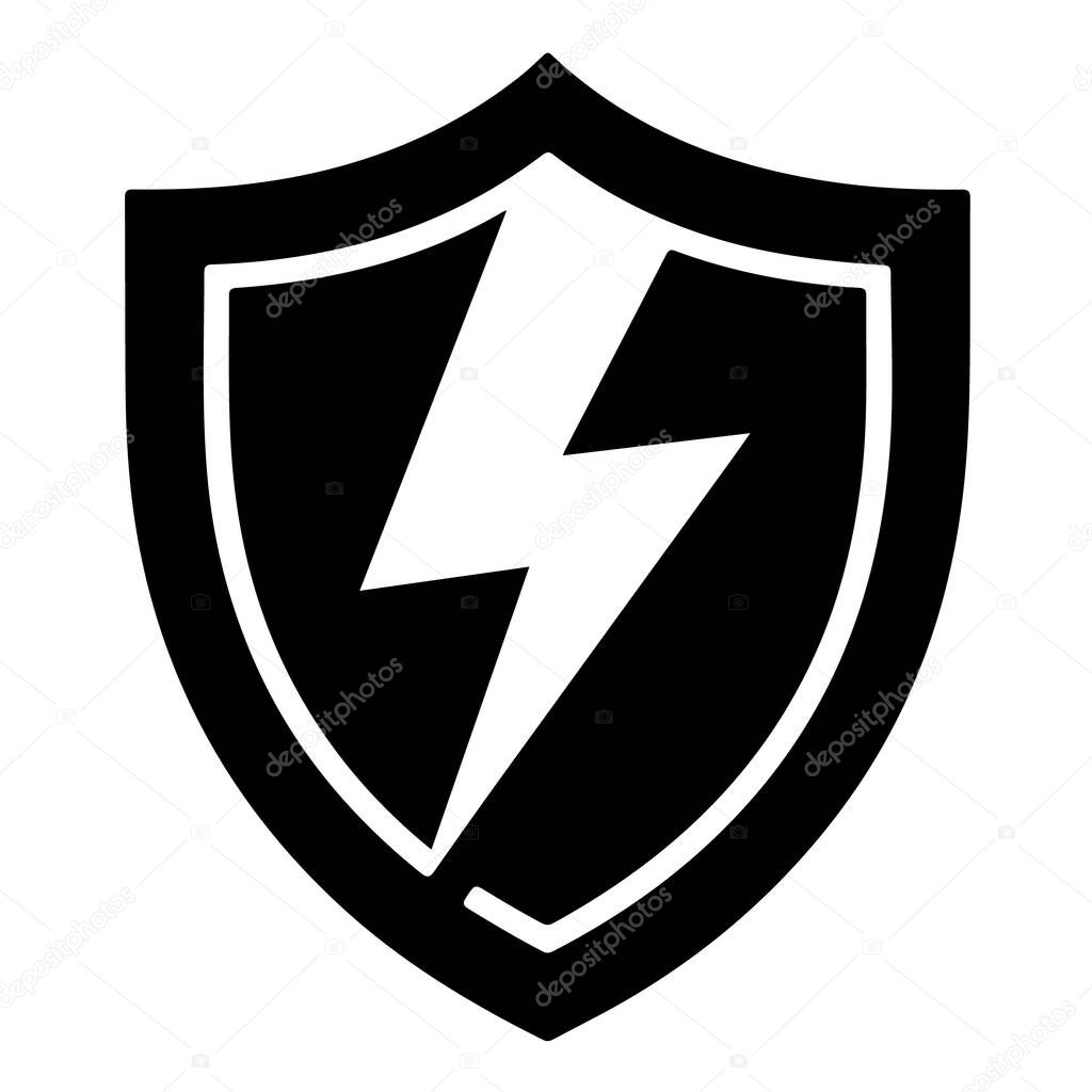Shield with lightning bolt isolated on white background, symbol of protection and security