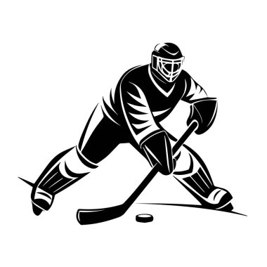 Hokey kalecisi iş başında, tam teçhizatlı ve beyaz arka planda izole edilmiş bir sopa tutuyor.