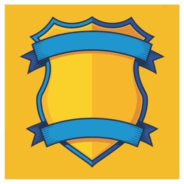 Sarı arka planda boş bir kalkan ve kurdele amblemi, kolluk kuvvetleri veya ödül için uygun.