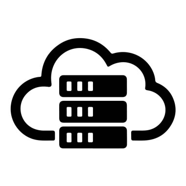 Beyaz arkaplanda izole edilmiş bulutta veri depolama ve işlemeyi temsil eden bulut sunucu simgesi