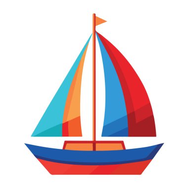 Kırmızı, mavi ve turuncu yelkenli, beyaz arka planda izole edilmiş renkli yelkenli.