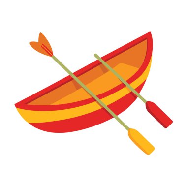 İki kürekli bir kano ve beyaz arkaplanda izole edilmiş bir ok